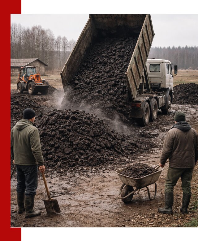 Доставка низинного торфа с разгрузкой и доставкой в Магнитогорске